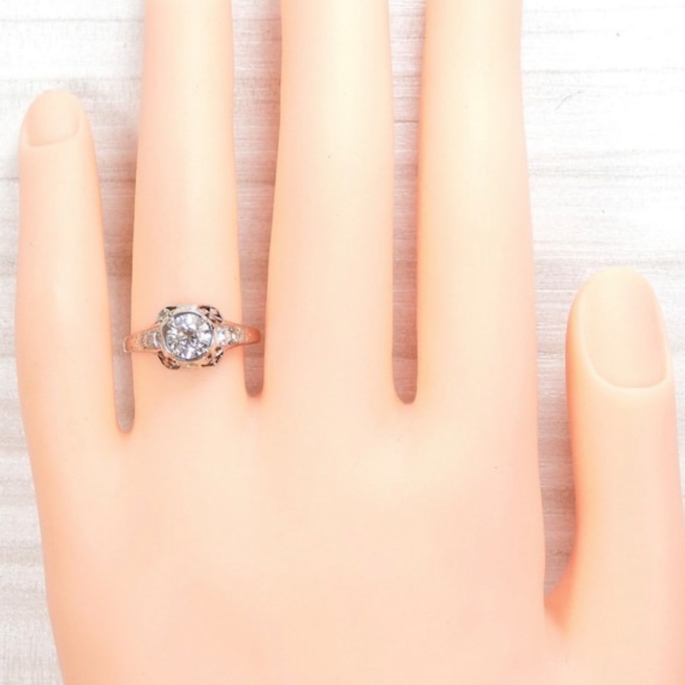 Art Deco 97ct 1920s Antique Old European Cut Diamond 18k white gold ring estate - Picture 11 of 14